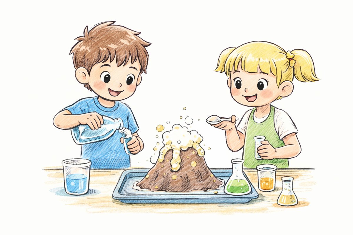 Children with Bicab Volcano